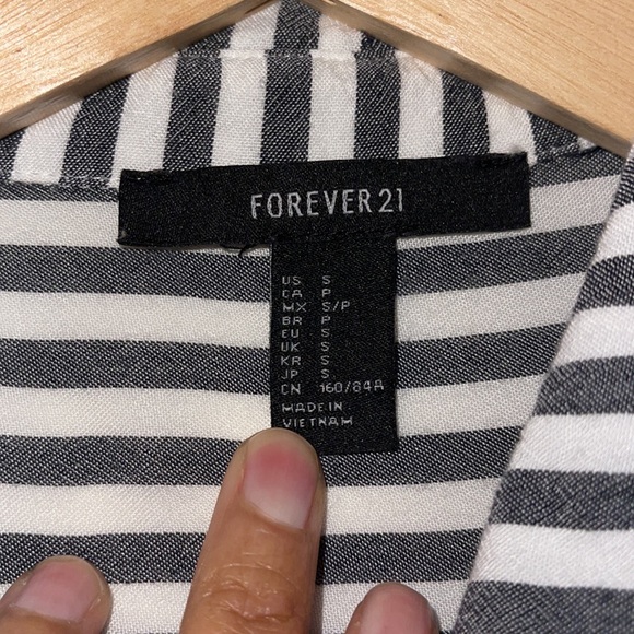 Dark grey and white stripped button down shirt. - Picture 2 of 2